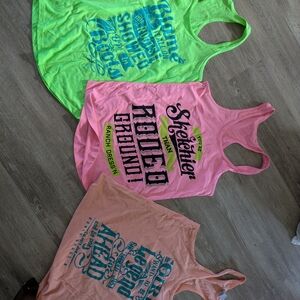 Fallon Taylor Neon Graphic Racerback Tank Tops - Pink, Lime, Peach